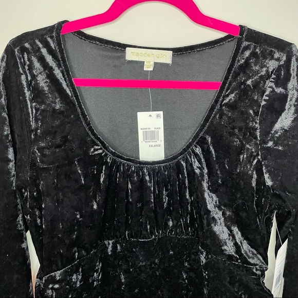 NWT XXL madden girl Crushed velvet black long sleeve stretchy ruched dress - Picture 2 of 8